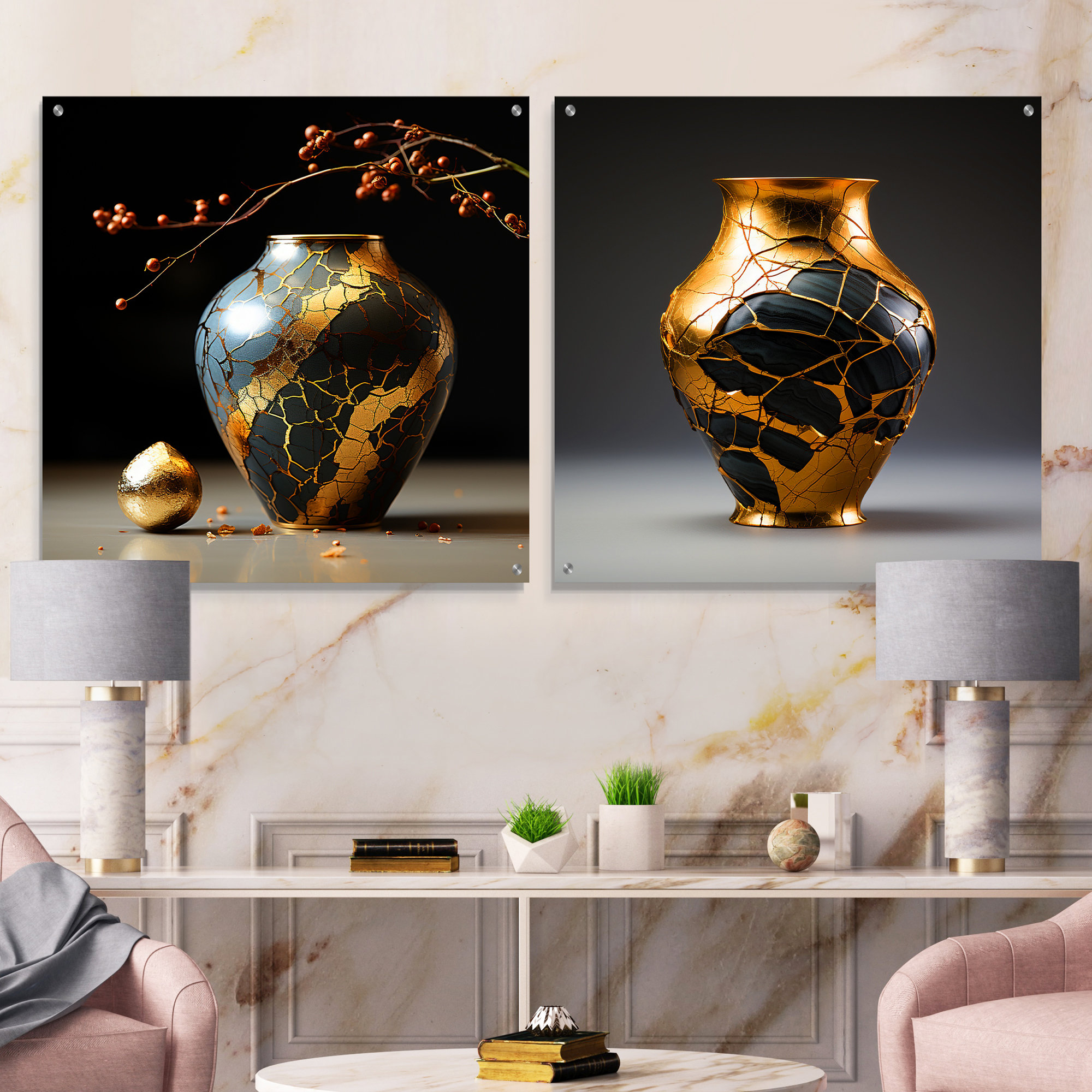House of Hampton® Japan Golden Kintsugi Pottery - Japan Art